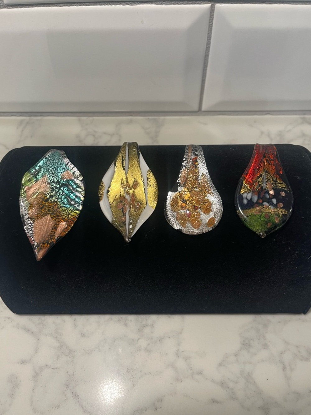 Artisan Fused Glass Pendant Lot - Murano Style Dichroic Statement Charms (4)